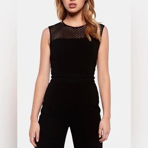 NWT Bardot Black Mesh and Crochet Detail Jumpsuit
